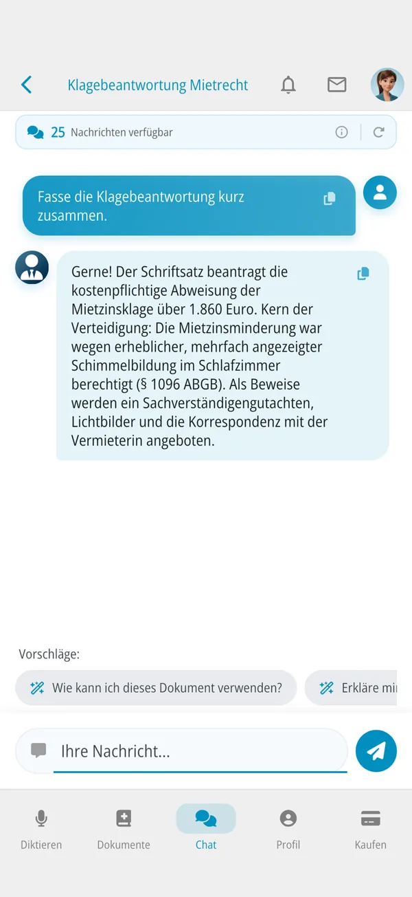 Document chat about the statement of defence